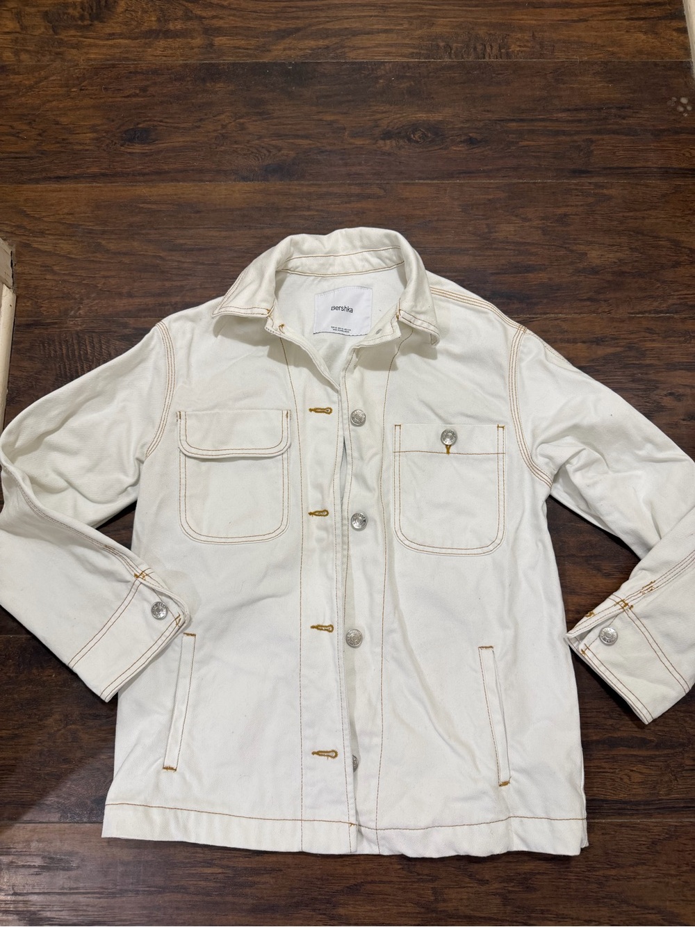 Bershka Off White Denim Chore Coat Jacket Size XS